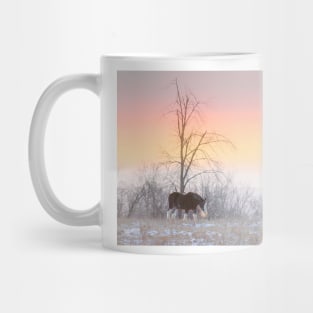 Clydesdale horse walking through a winter meadow Mug